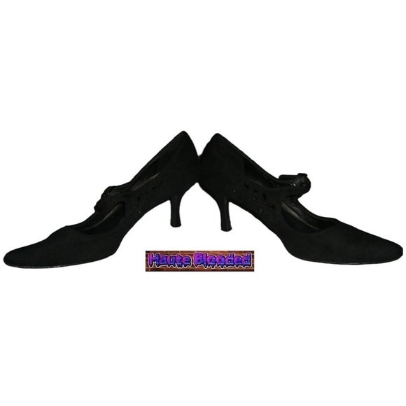 Predictions Black Mary Janes Heels Pointed Toe Witchy Gothic Halloween Cut Out 7 - Picture 3 of 11